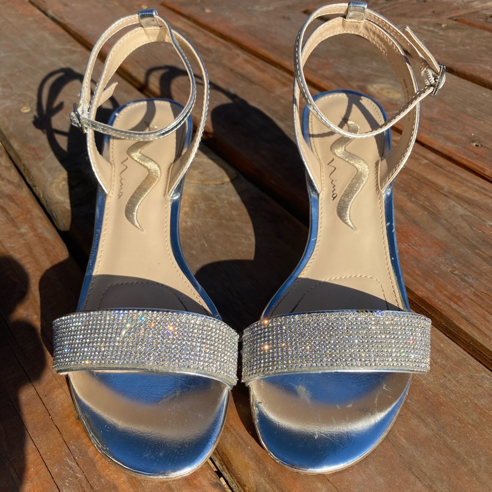 Silver wedge heel Nina Shoes. Size 7.5